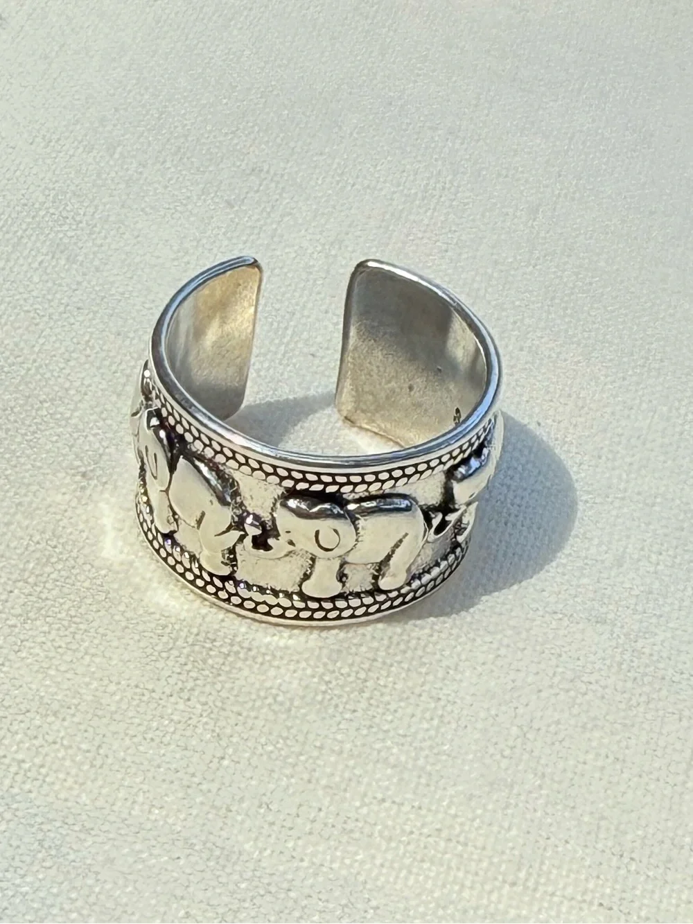 Sterling Silver 925 Elephant Motif Adjustable Band Ring - Silver